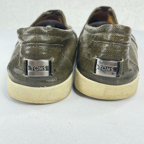 TOMS Womens 9 Avalon Olive Green Waxed Canvas Patent Linen Slip On Loafers - Picture 4 of 9